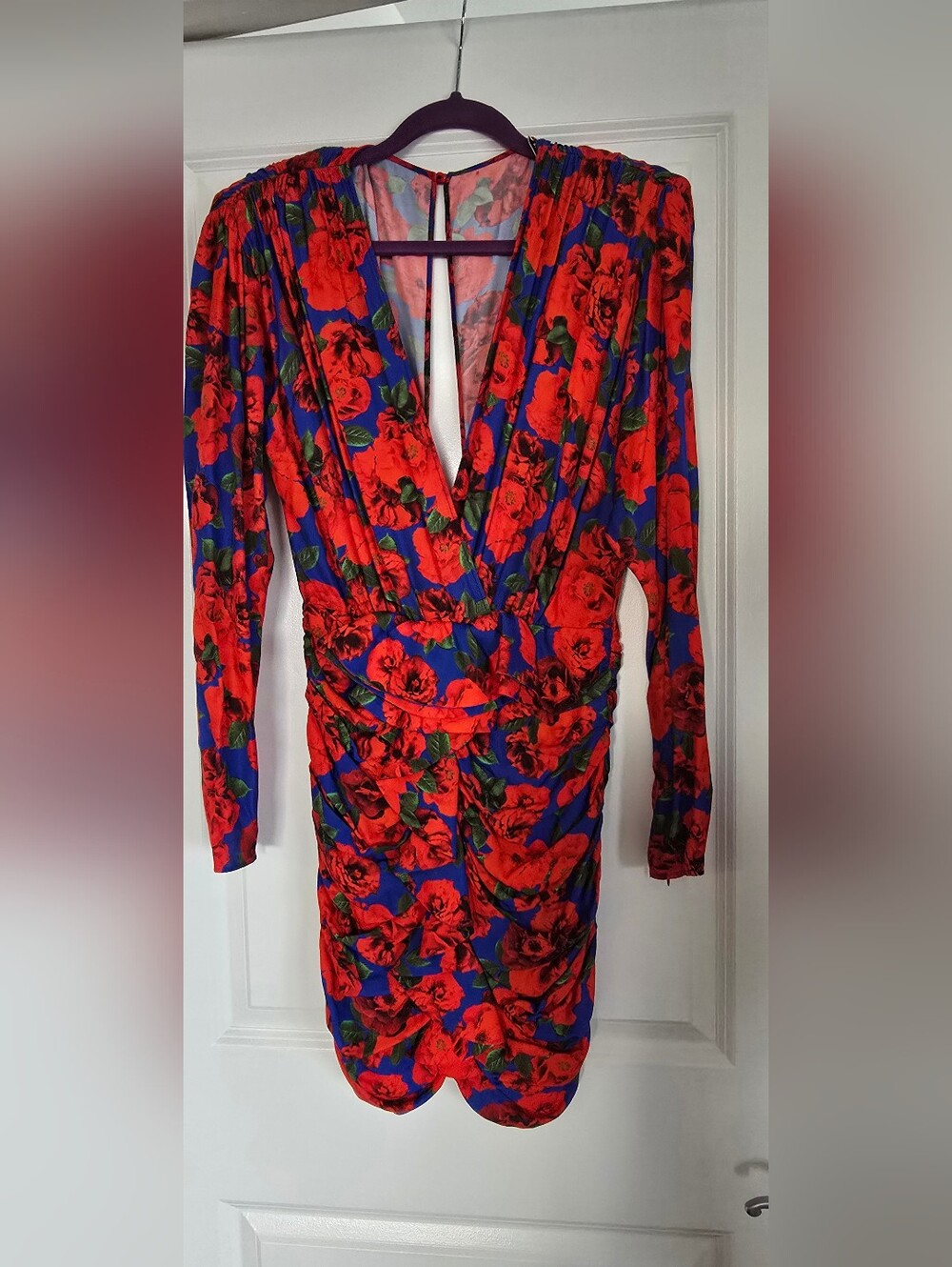 New Arrivals Bebe Floral Front Long Sleeve Dress on Blue